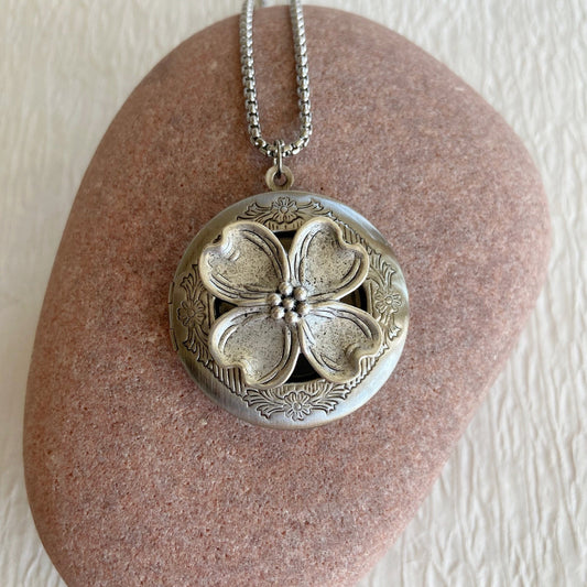 Silver Dogwood Locket Necklace