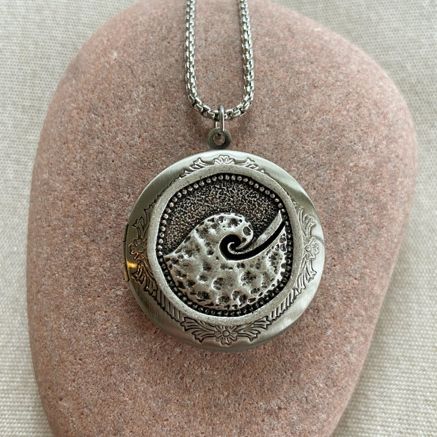 Silver Ocean Wave Locket Necklace