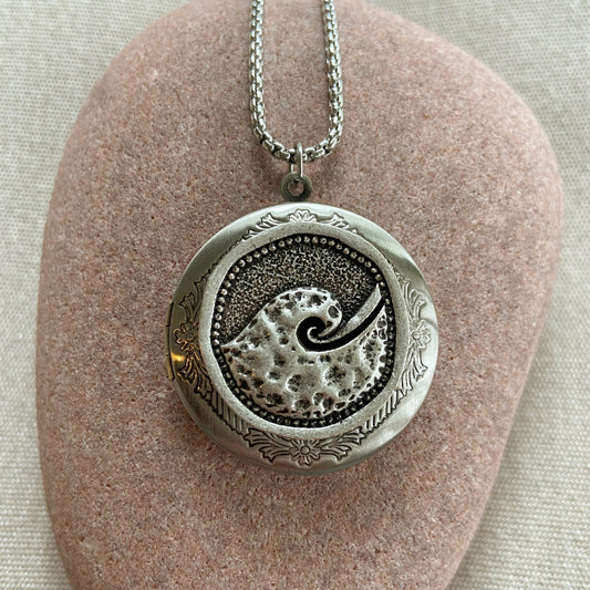 Silver Ocean Wave Locket Necklace