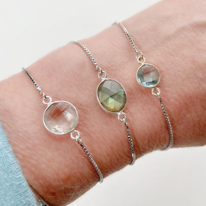 Dainty Silver Natural Gemstone Bracelet