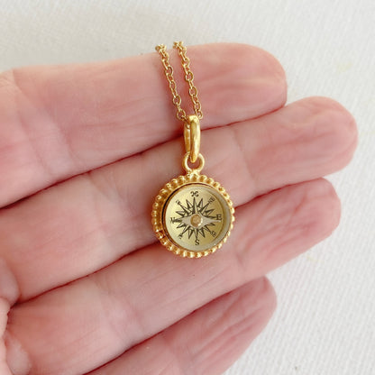 Tiny Gold Working Compass Necklace