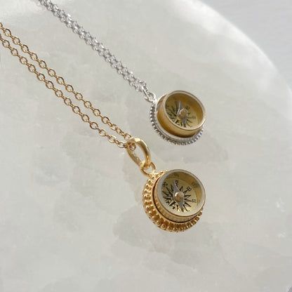 Tiny Gold Working Compass Necklace