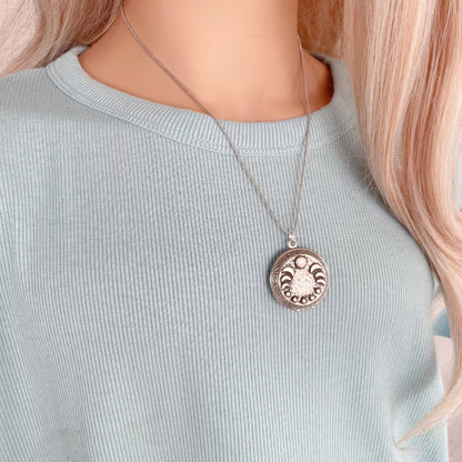 Silver Moon Phase Locket Necklace